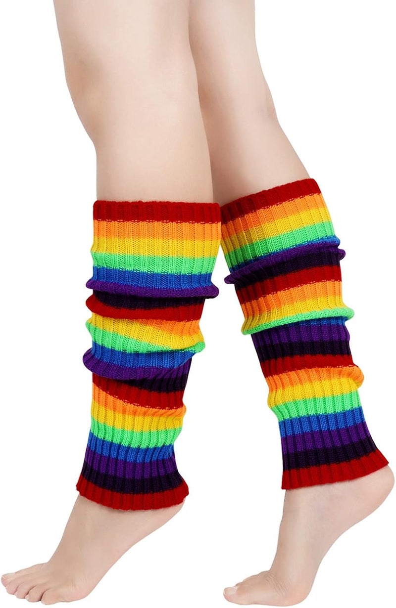 Junely Leg Warmers for Women 80s Cable Knit Leg Warmer for Ballet Dance Figure Skating Yoga Party Junior Neon Long Socks - Image 1